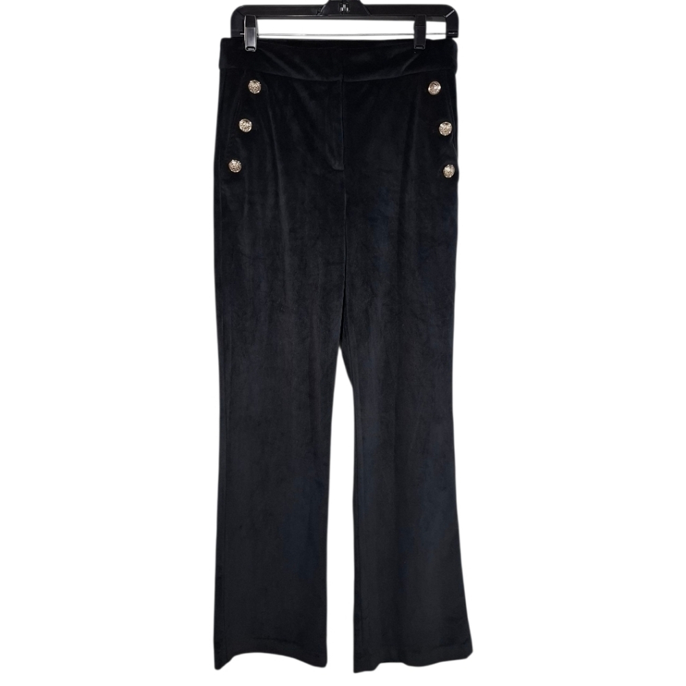 Anthropologie Maison d Amelie Womens Pants 6 Wide Leg Black Velvet Gold Button
